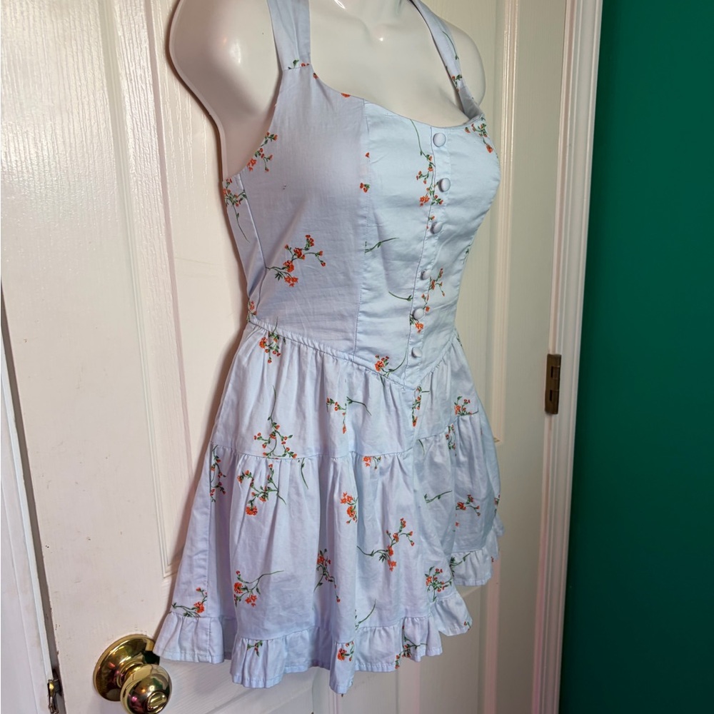 Wild Fable Light Blue Floral Romper Square Neck Sleeveless Button Ruffle XXS - Picture 2 of 8